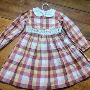 Bonnie Jean Plaid Dress with Fall Embroidery and Smocking